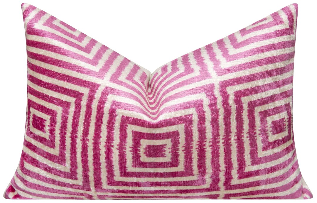 Handmade Geometric Silk Velvet Pillow 16x24, Down Feather Insert, Pink Beige MakerPlace by Michaels